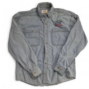 Gold Line Denim Shirt Men’s Medium Light Blue Embroidered 1996 Kamloops